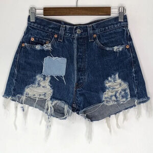 Levi's 501 Distressed Frayed Hem Patchwork High‎ Waist Denim Shorts Size XS